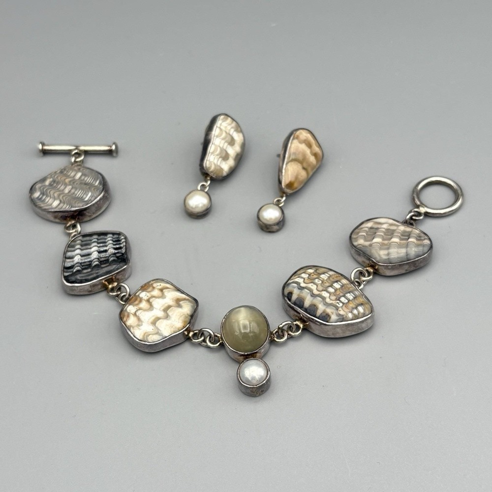Echo of the Dreamer Sterling Silver Bracelet and Earrings Multi Stone and Pearl